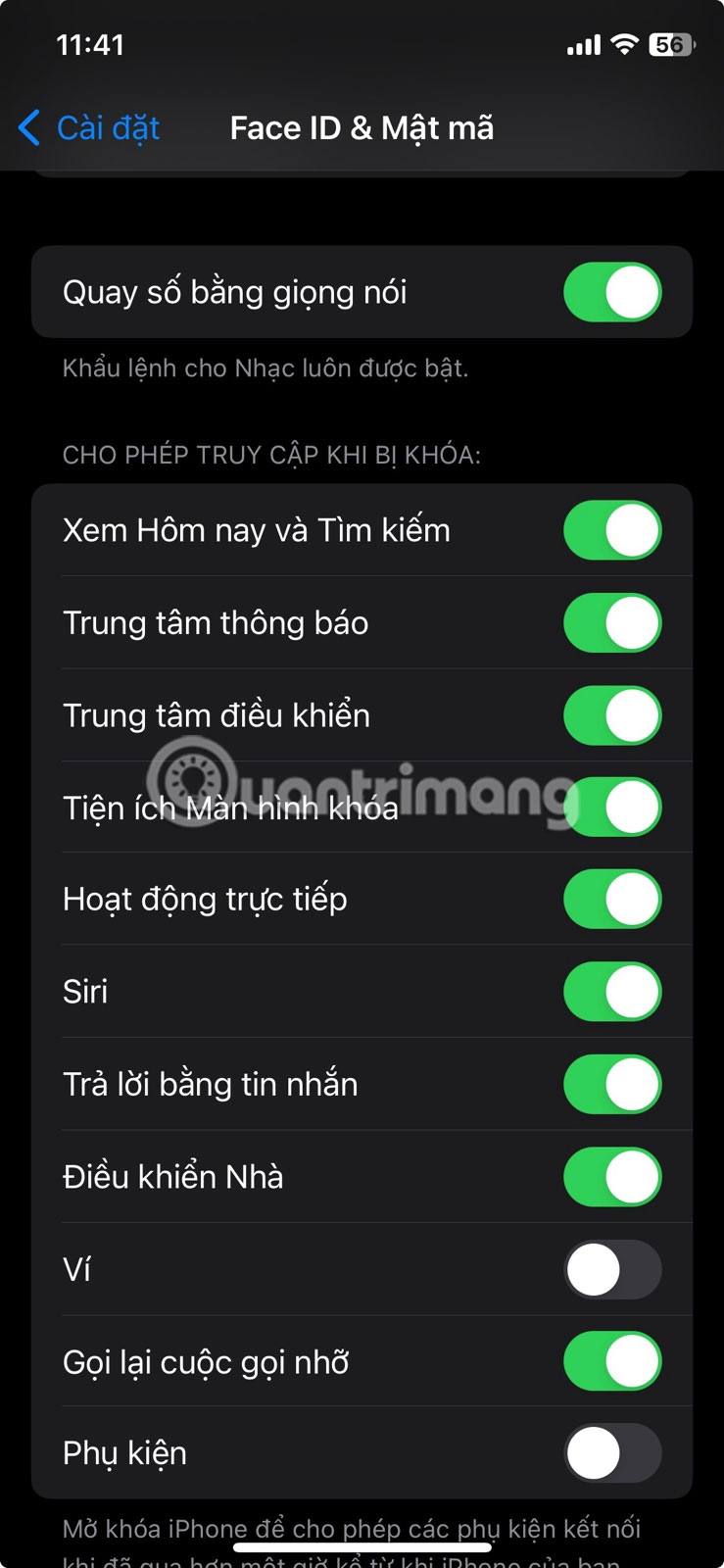 Phần Cho phép truy cập khi bị khóa