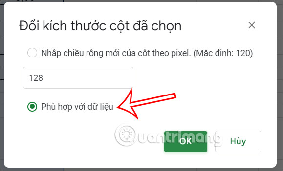 Chỉnh chiều rộng cột theo dữ liệu Google Sheets