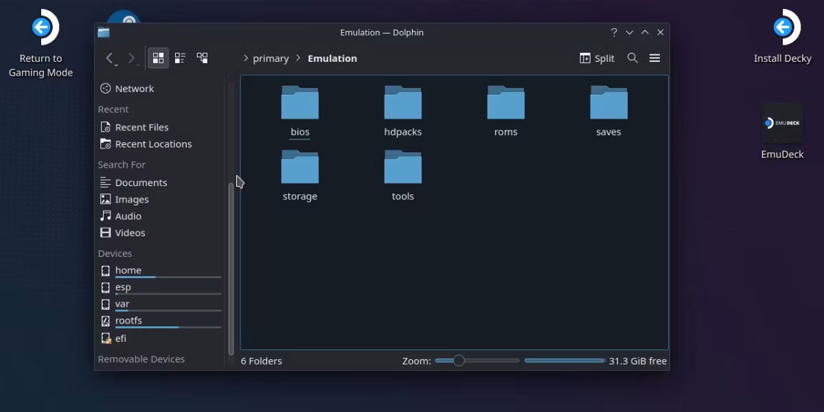 Thư mục giả lập EmuDeck trên Steam Deck
