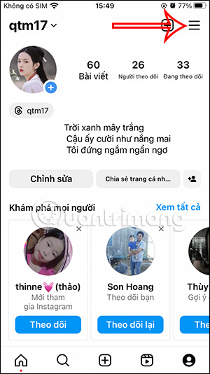 Tùy chỉnh tài khoản Instagram