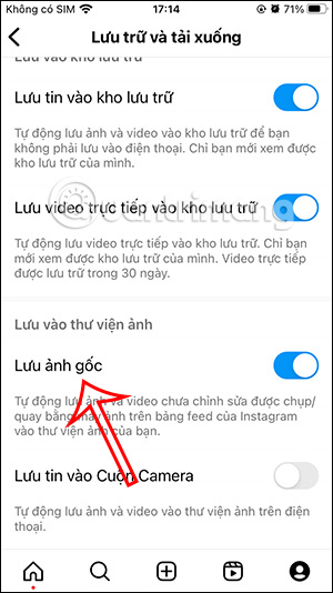 Chế độ lưu ảnh gốc trên Instagram