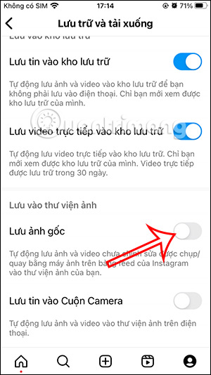 Tắt tự tải ảnh trên Instagram