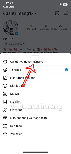 Cài đặt và riêng tư Instagram