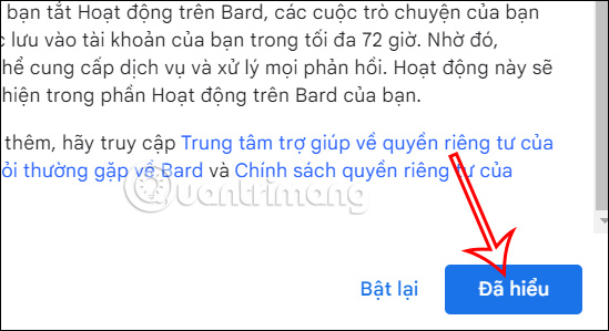 Hủy lưu lịch sử Google Bard