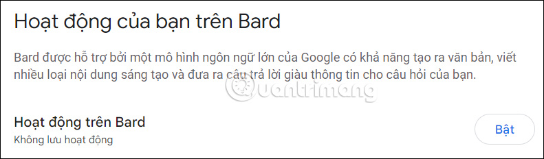 Không lưu hoạt động Google Bard