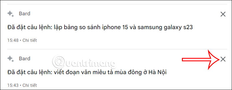 Xóa lịch sử Google Bard riêng lẻ