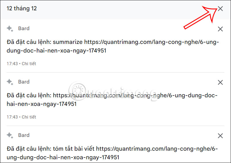 Xóa lịch sử Google Bard theo ngày