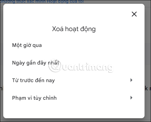 Chọn khoảng ngày cần xóa lịch sử Google Bard