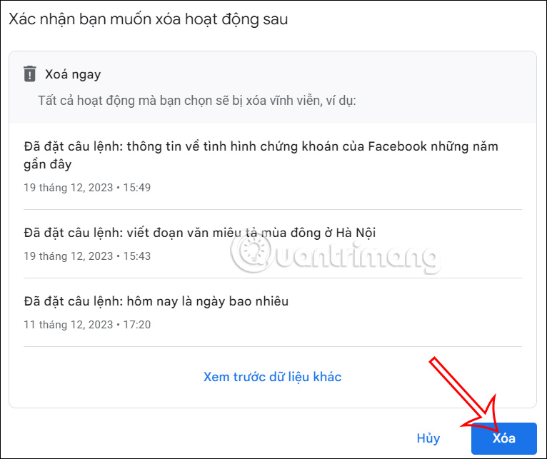 Xóa lịch sử Google Bard từ trước tới nay