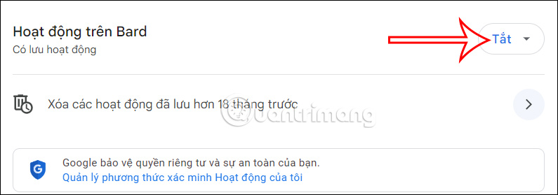 Tắt lưu lịch sử Google Bard