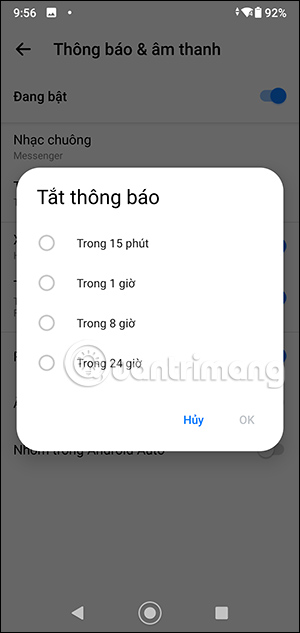 Thời gian tắt thông báo Messenger Android