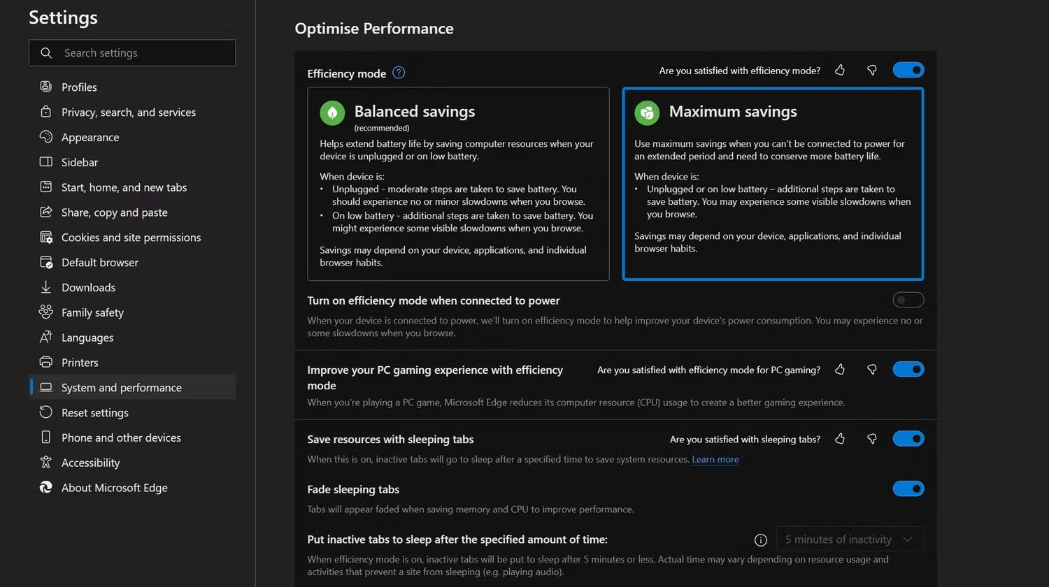Bật và tùy chỉnh Efficiency Mode trong Microsoft Edge