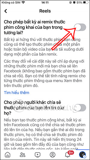 Chặn remix video Reels Facebook