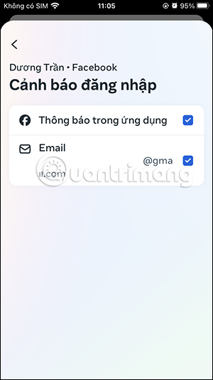 Chọn cảnh báo đăng nhập Facebook