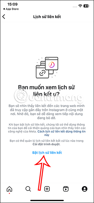 Bật lịch sử truy cập link trên Instagram