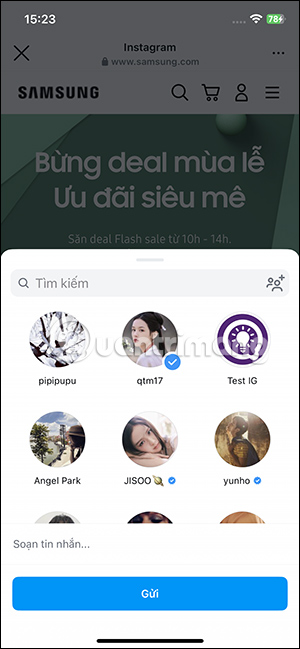 Chia sẻ link truy cập trên Instagram