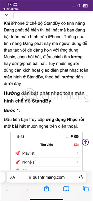 Mở link trên Instagram