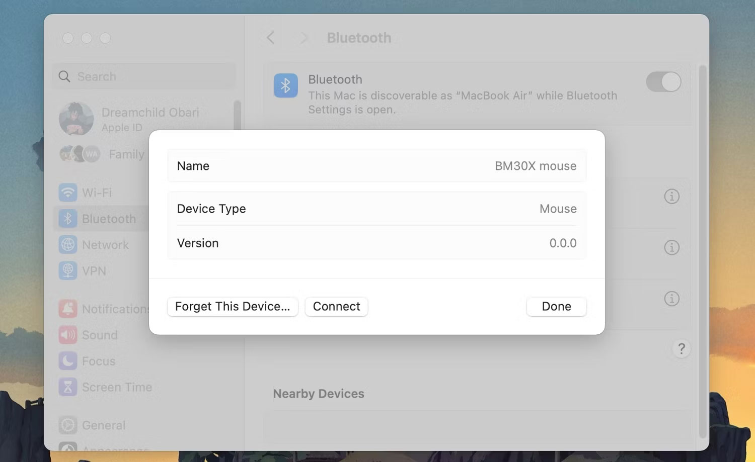 Tùy chọn thiết bị Bluetooth trong macOS Sonoma
