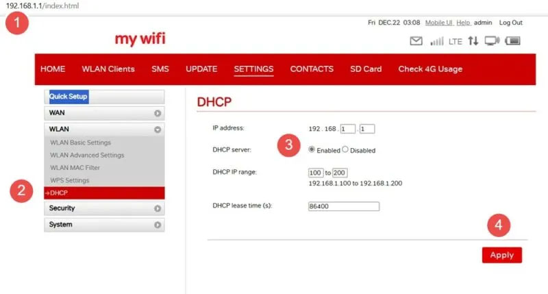 Bật DHCP bằng cách bật tùy chọn trên trang chủ của router.