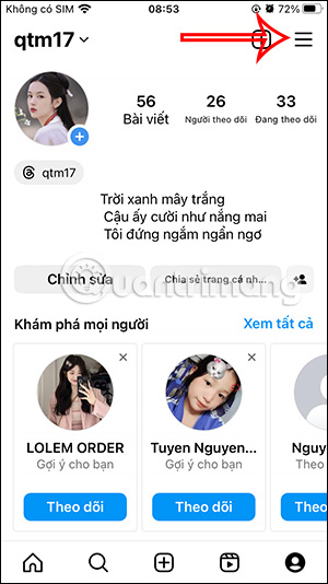 Tùy chỉnh tài khoản Instagram
