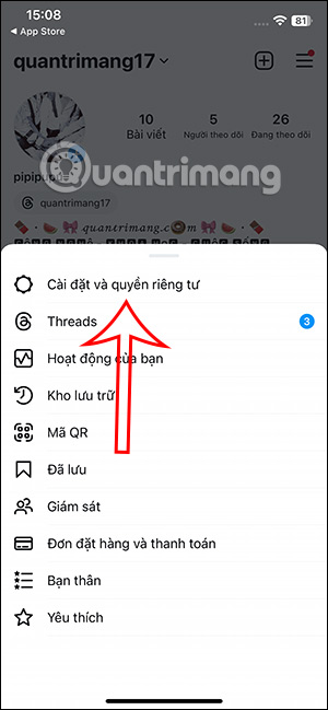 Cài đặt quyền riêng tư Instagram