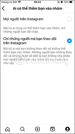 Chặn thêm vào nhóm Instagram