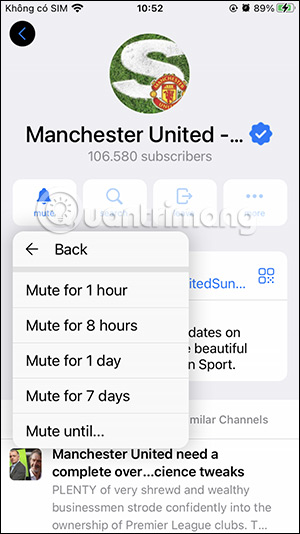 Chọn thời gian tắt thông báo Telegram