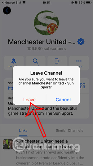 Rời kênh Telegram