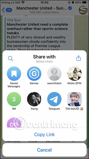 Chia sẻ thông tin trong kênh Telegram