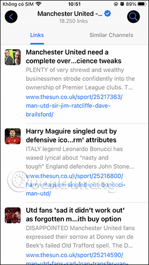 Link trong kênh Telegram
