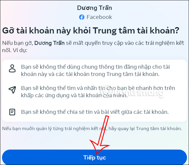 Thực hiện gỡ Facebook liên kết Instagram trên máy tính