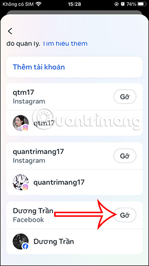 Gỡ tài khoản Facebook liên kết Instagram