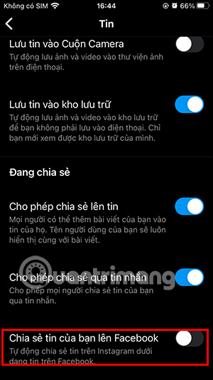 Tắt chia sẻ tin Instagram lên Facebook