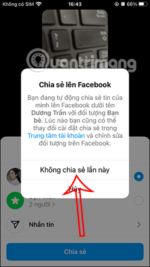 Không chia sẻ tin Instagram lên Facebook