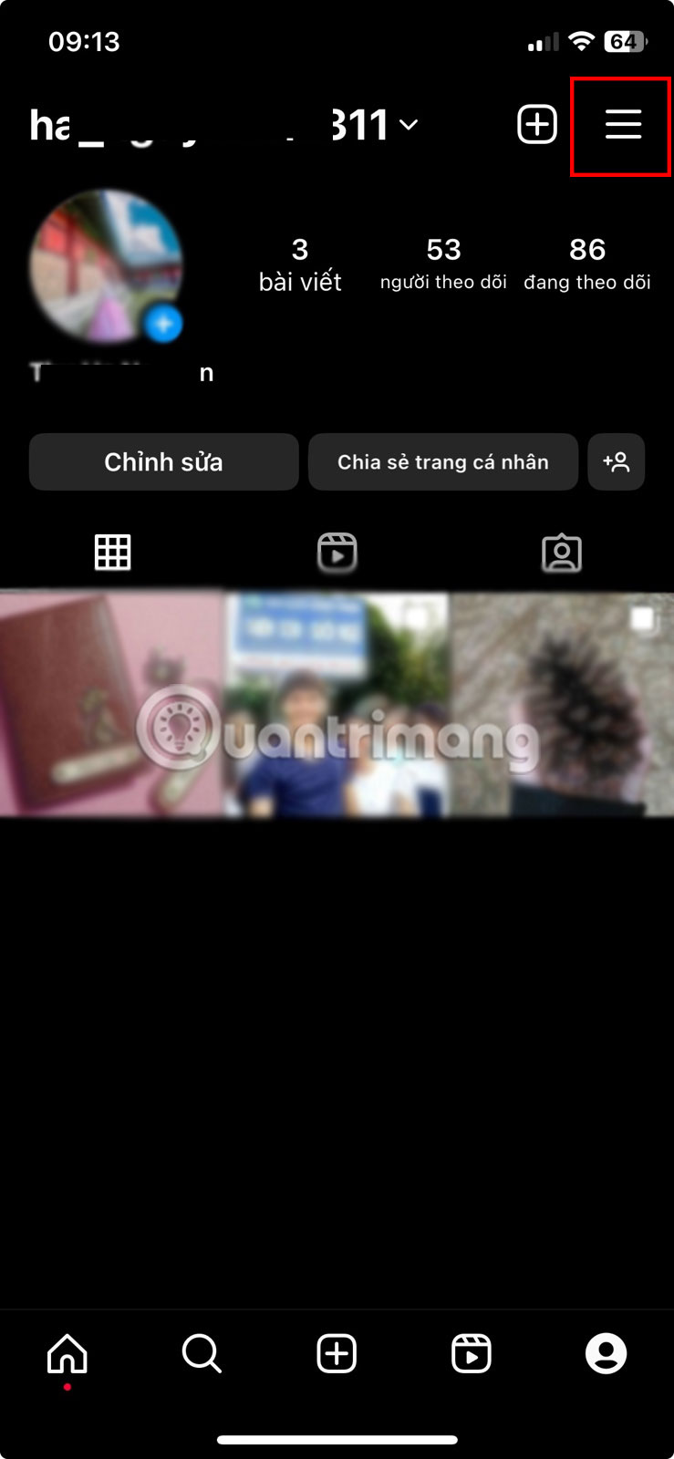 Nhấn vào biểu tượng 3 gạch ngang