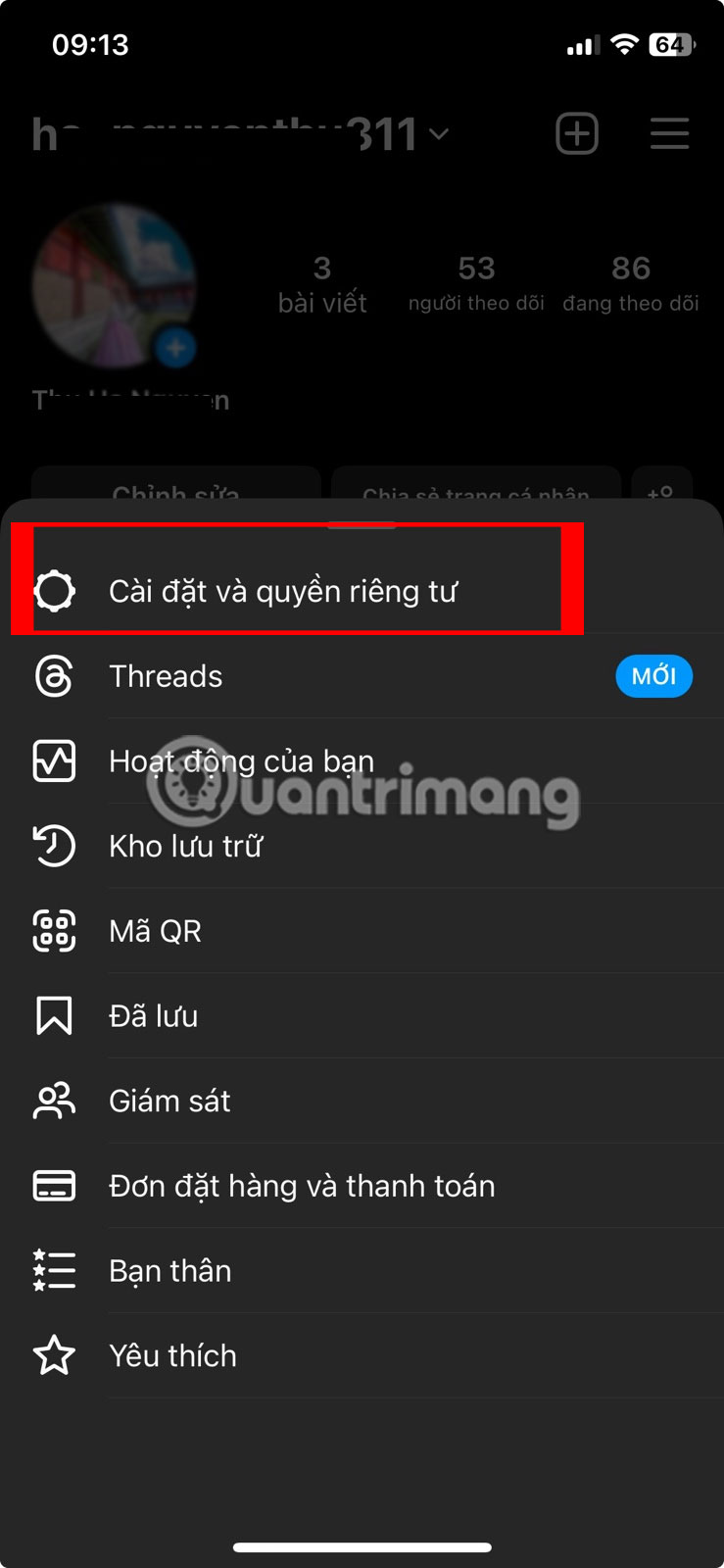 Đi tới Cài đặt và quyền riêng tư