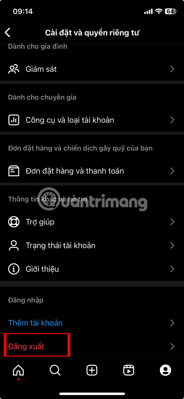 Chọn Đăng xuất