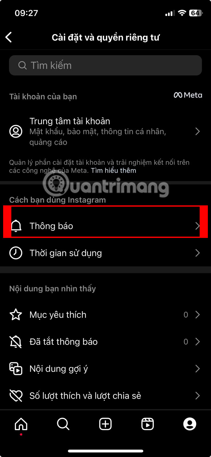 Chọn Thông báo