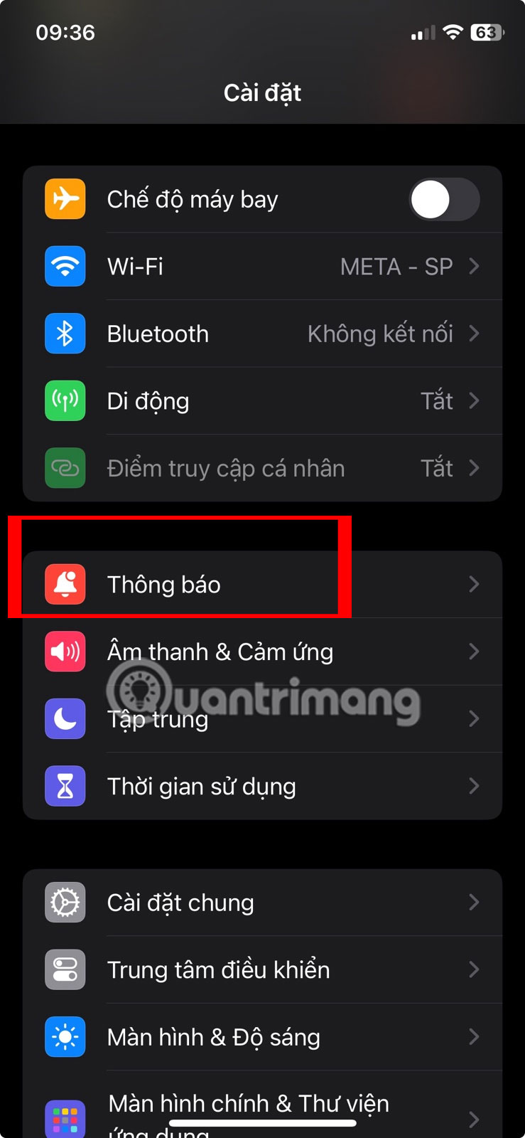 Vào Thông báo