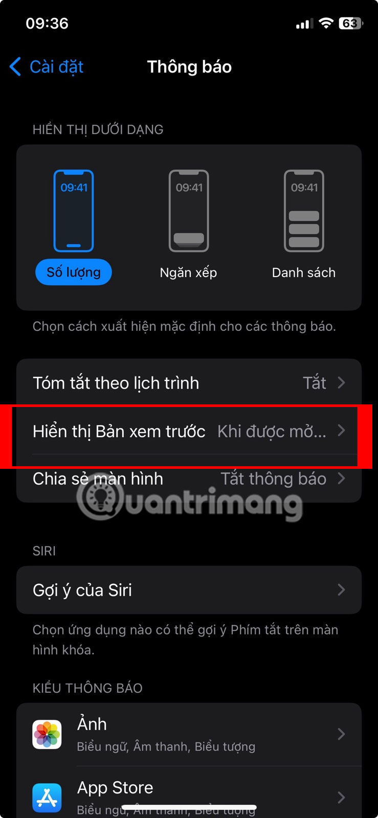 Nhấn Hiển thị bản xem trước