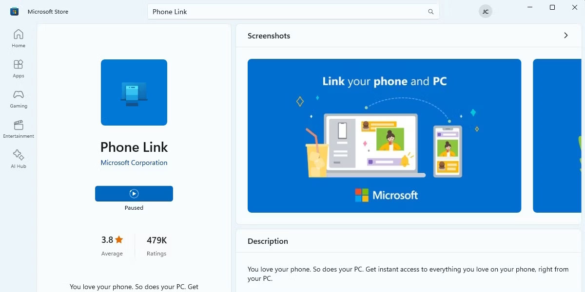 Phone Link trong Microsoft Store
