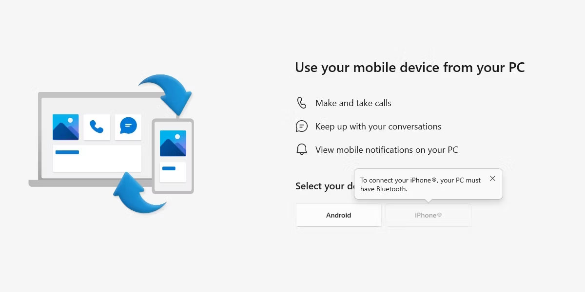 Màn hình thiết lập Phone Link