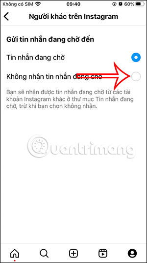 Không nhận tin nhắn từ người lạ Instagram