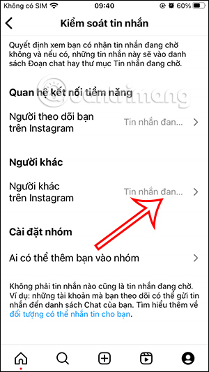 Chỉnh tin nhắn Instagram người lạ