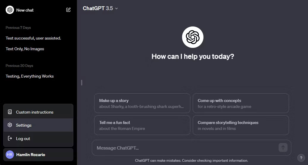 Truy cập cài đặt ChatGPT trên web