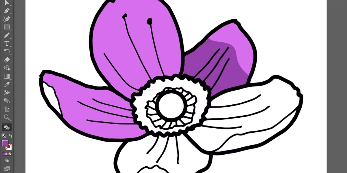 Bản vẽ Illustrator với bông hoa màu tím.