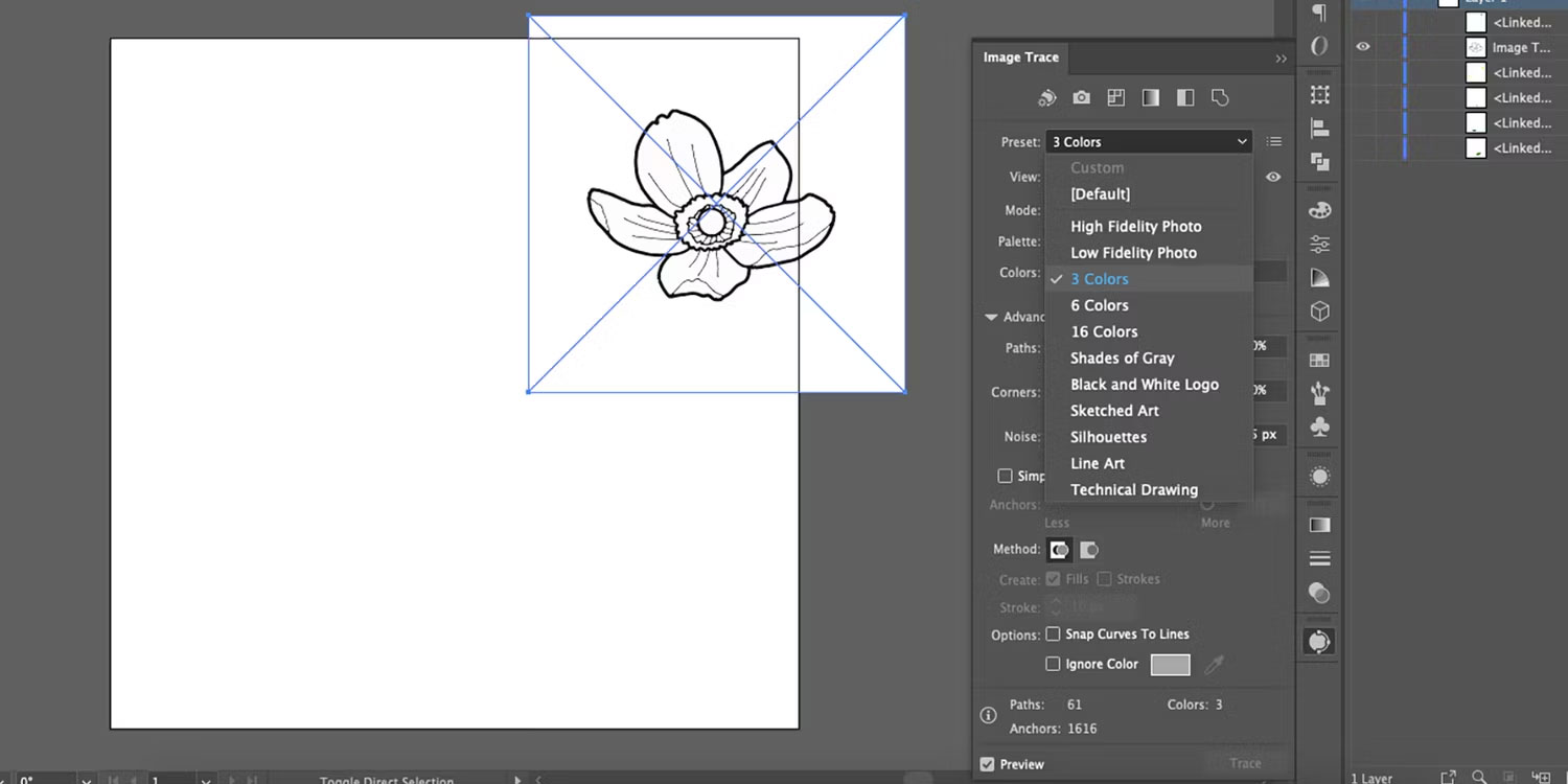 Công cụ Image Trace trong Adobe Illustrator với 3 Colors