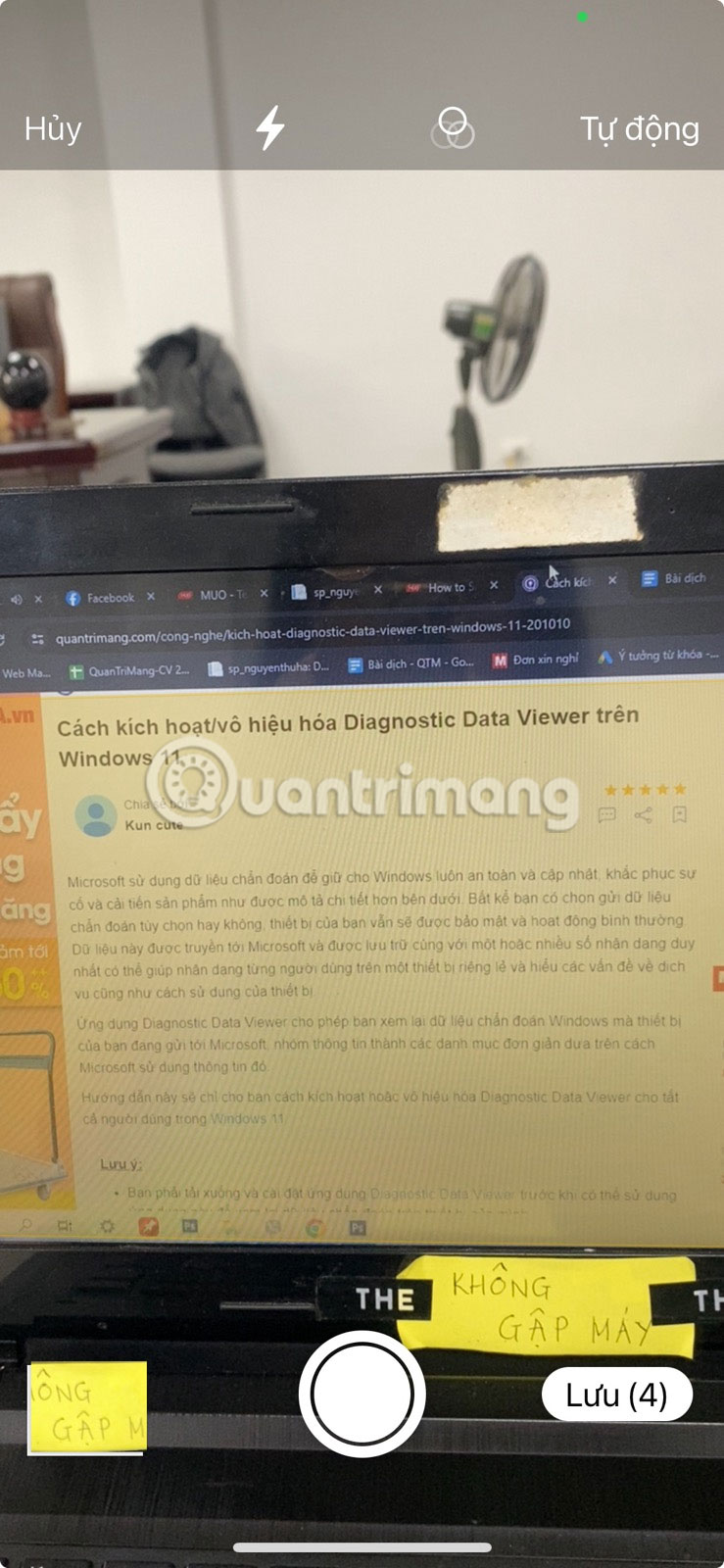 Hướng vào tài liệu cần scan