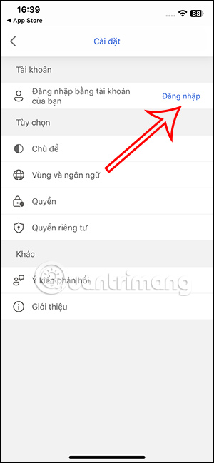 Tùy chọn đăng nhập Copilot