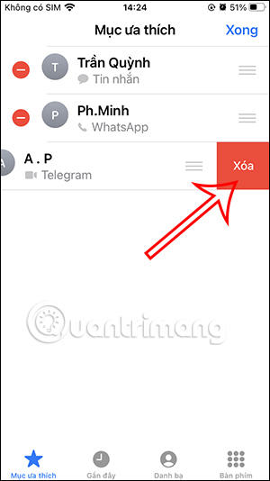 Xóa liên hệ ưa thích iPhone 